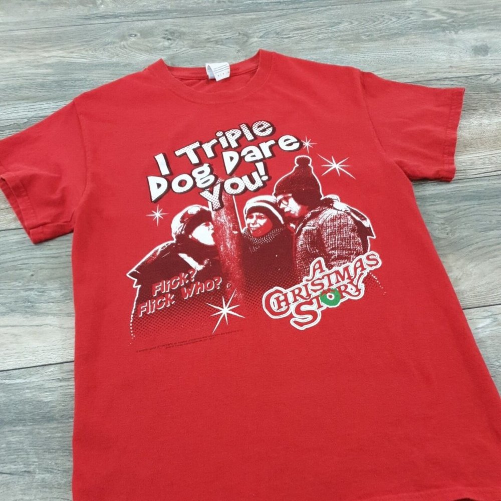 Christmas Story Mens Small Short Sleeve Shirt Triple Dog Dare You Holiday Movie - Picture 2 of 11